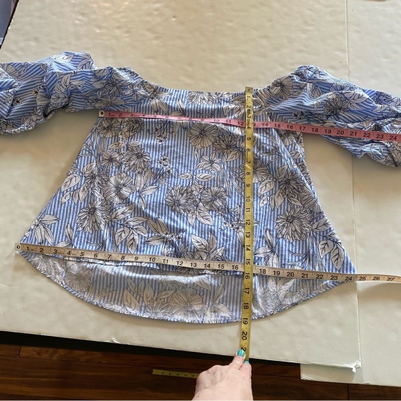 Timing Floral Top Womens Size Medium Off The Shoulder Striped Half Sleeve - Picture 8 of 9